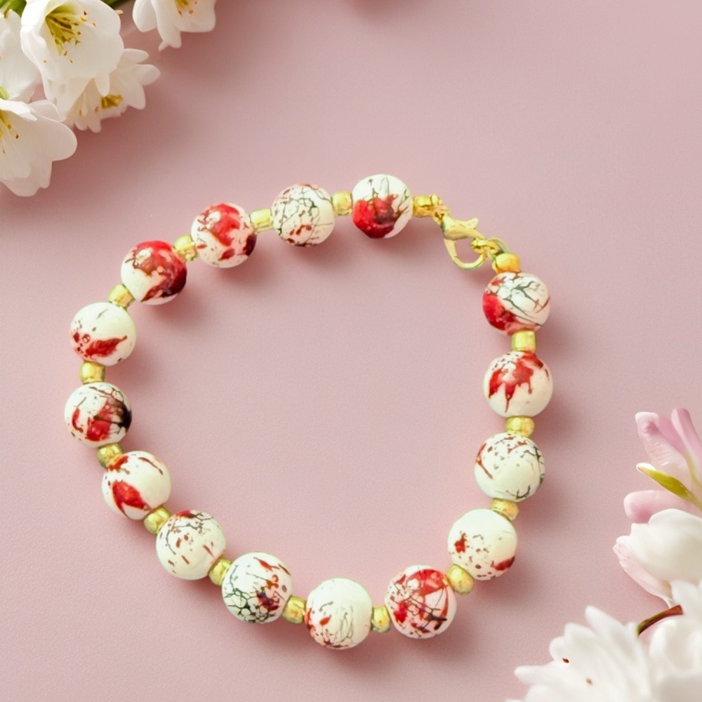Hand Crafted Vibrant Red and Cream Bracelet
